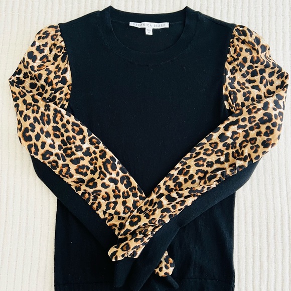 Veronica Beard Adler Mixed Media Animal Print Leopard Wool Black Sweater - Picture 7 of 7